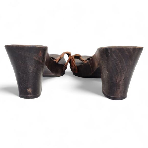 MIA Woven Leather Wood Platform Sandals Brown Buckle Slide Heels Size 8 - Picture 10 of 16